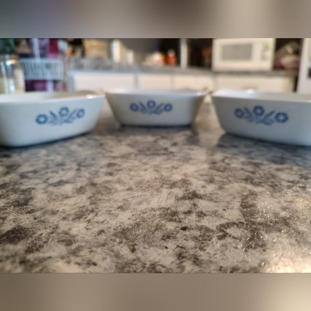 3 vintage Corning Ware P-41 mini casserole dish in cornflower blue